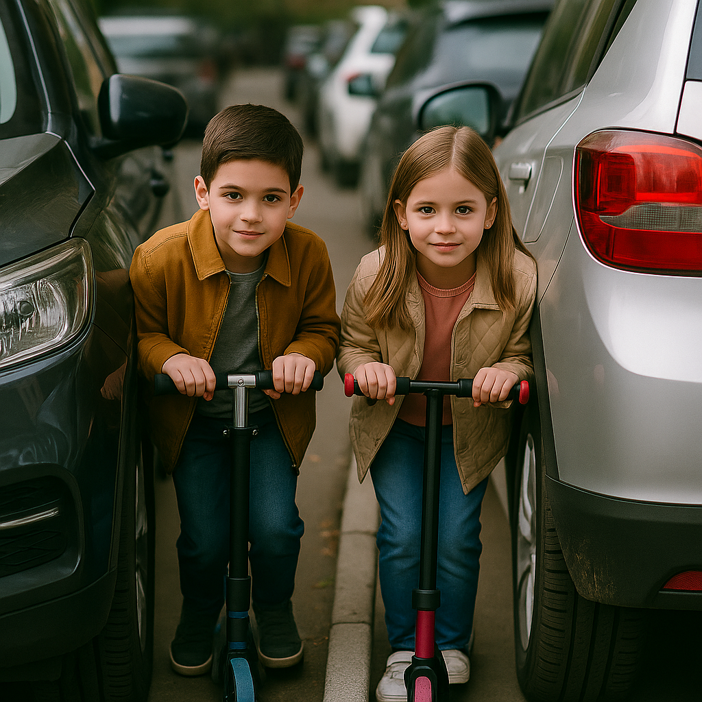 Bild B: Kinder zwischen Autos